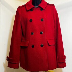 Calvin Klein Red Wool Blend Double Breasted Peacoat Womens